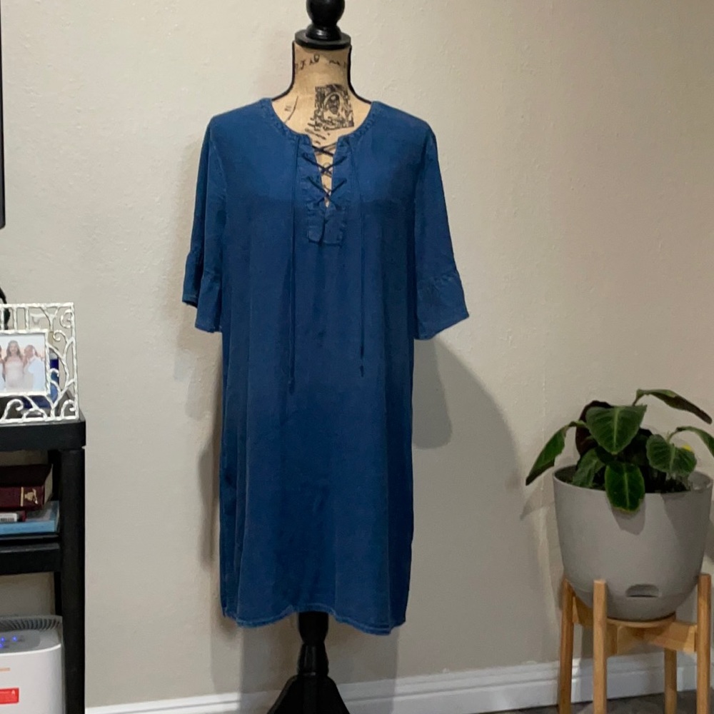 Ruffle sleeve faux denim Dress